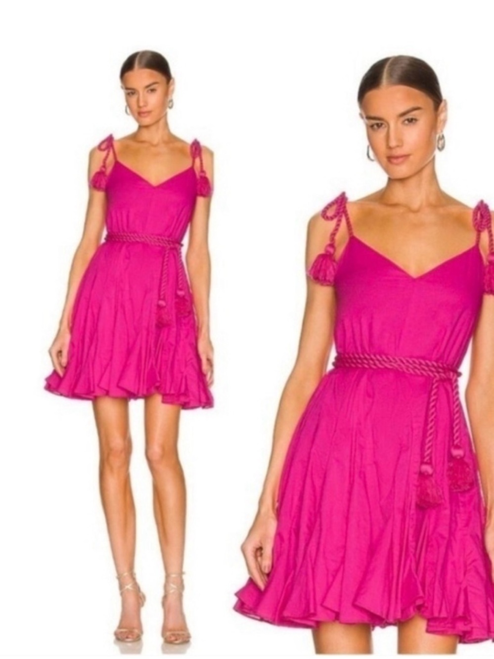 Rhode Casey Pink Tassel Tie-Shoulder Mini Dress